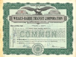 Wilkes-Barre Transit Corporation - Stock Certificate